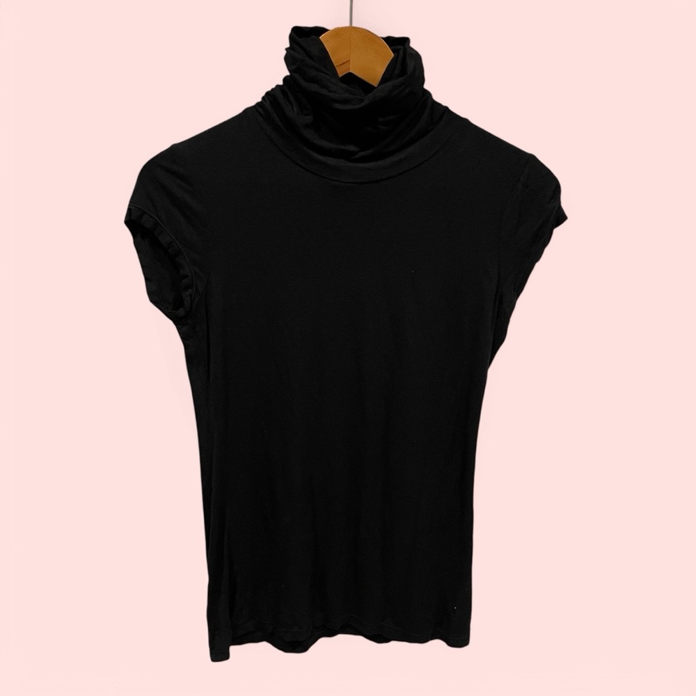 INC y2k soft flowy black cap sleeve turtleneck top blouse stretchy